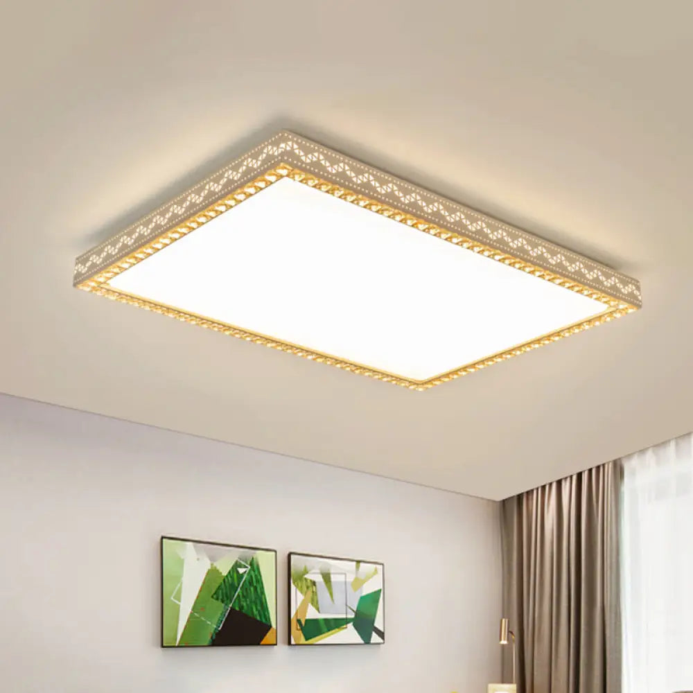 Modern Crystal Edged Led Flush Lamp In White For Living Room