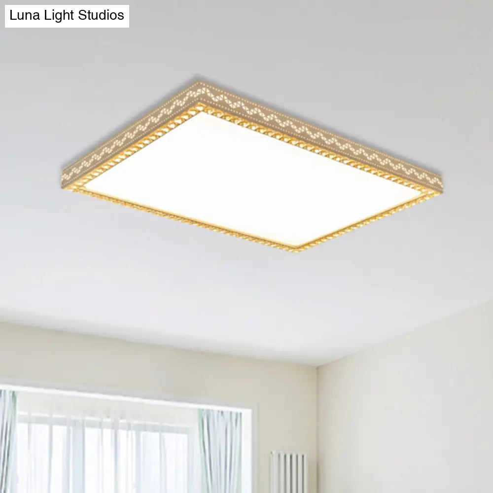 Modern Crystal Edged Led Flush Lamp In White For Living Room