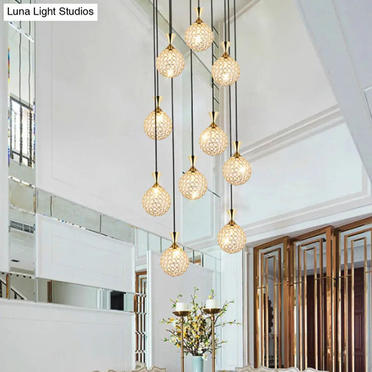 Modern Crystal Ball Pendant Light: Spiral Cluster Design 10-Light Hanging Fixture