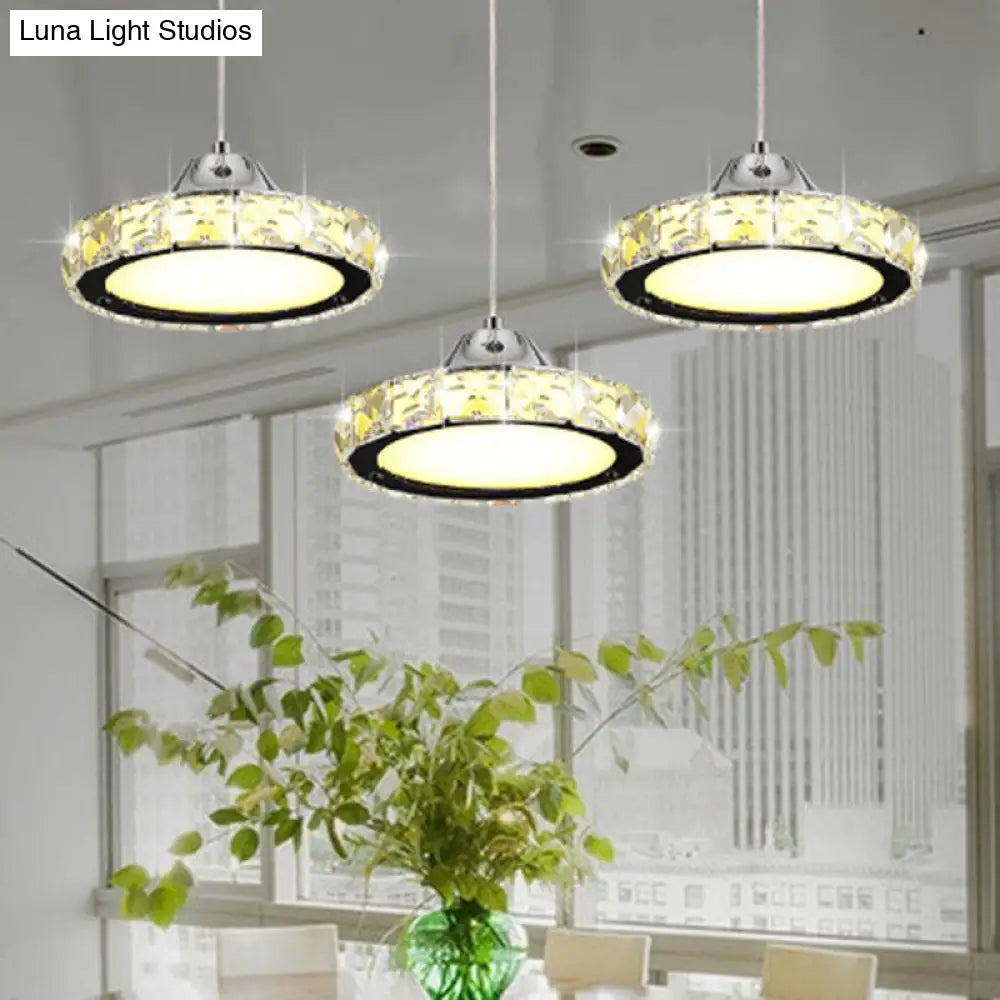 Modern Circular Led Crystal Pendant Light With Chrome Finish For Hanging Ceiling