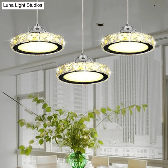 Modern Circular Led Crystal Pendant Light With Chrome Finish For Hanging Ceiling