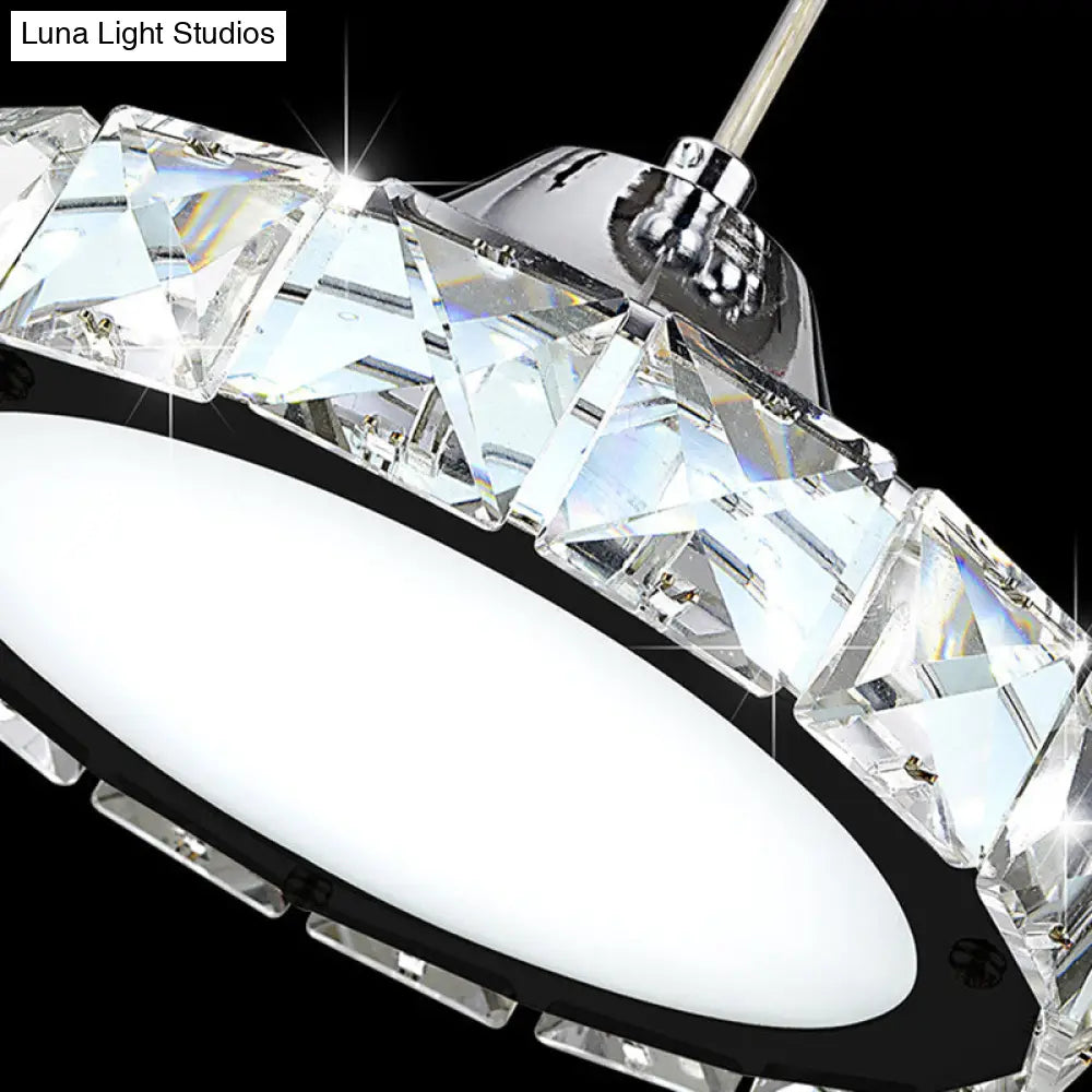 Modern Circular Led Crystal Pendant Light With Chrome Finish For Hanging Ceiling