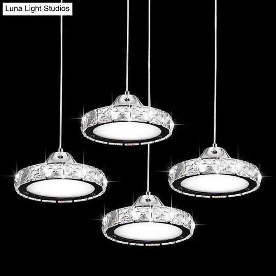 Modern Circular Led Crystal Pendant Light With Chrome Finish For Hanging Ceiling