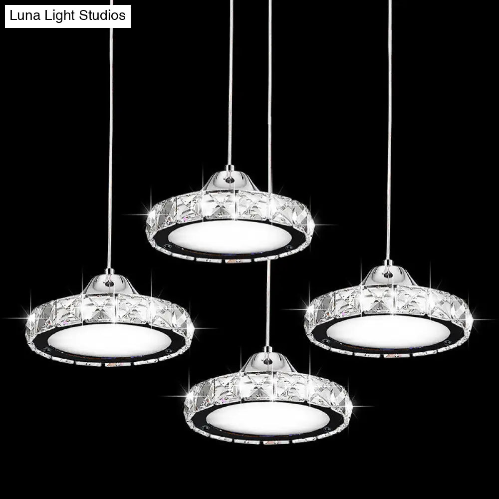 Modern Crystal Embedded Led Pendant Ceiling Light With Chrome Finish