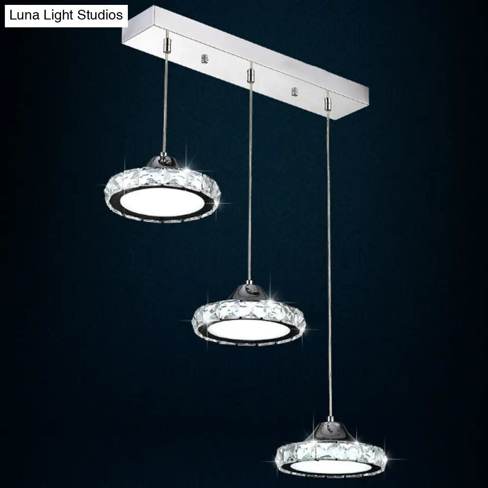 Modern Crystal Embedded Led Pendant Ceiling Light With Chrome Finish