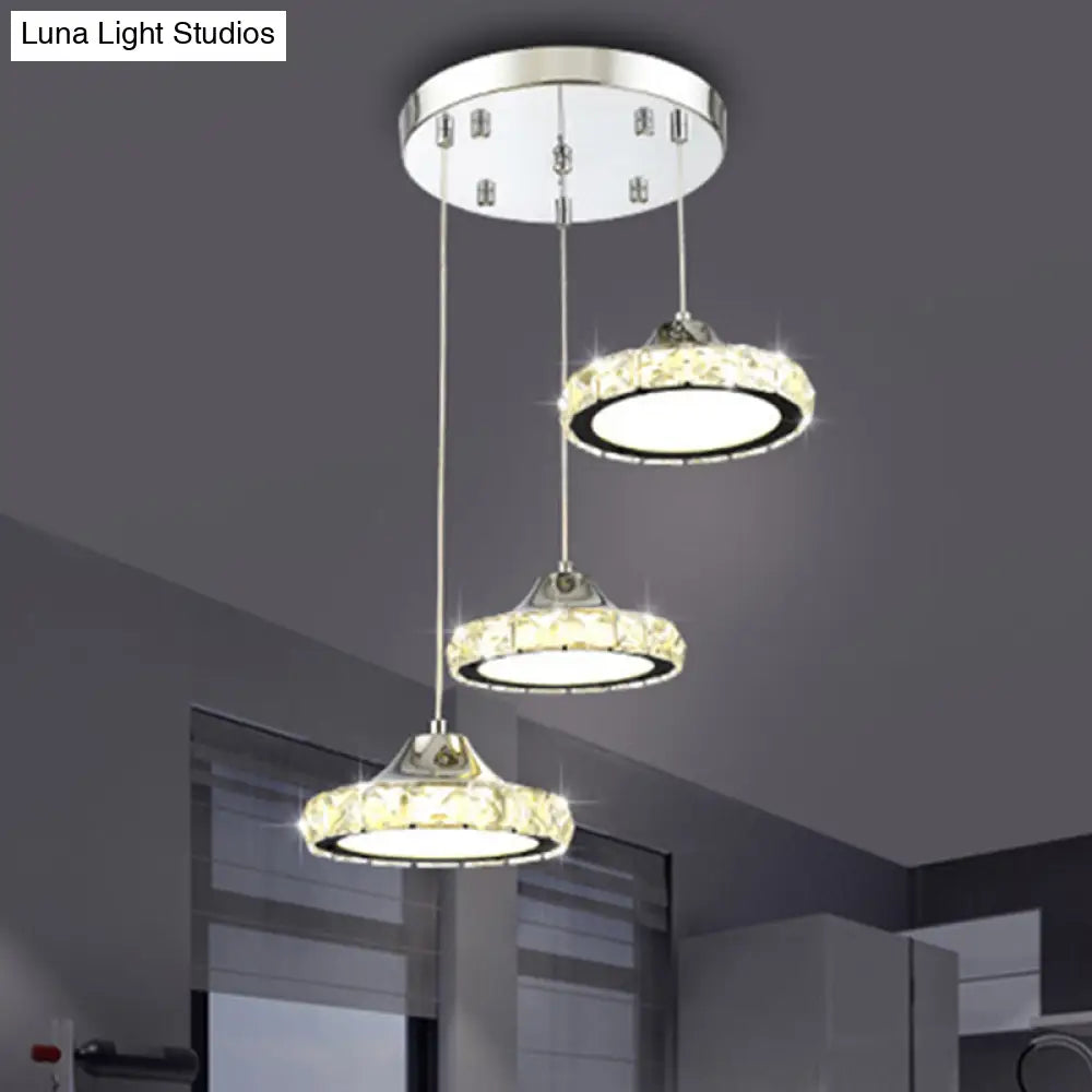 Modern Crystal Embedded Led Pendant Ceiling Light With Chrome Finish