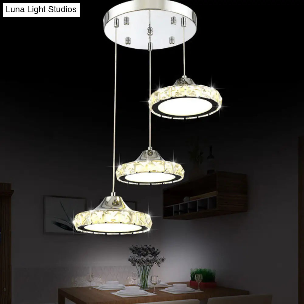 Modern Circular Led Crystal Pendant Light With Chrome Finish For Hanging Ceiling