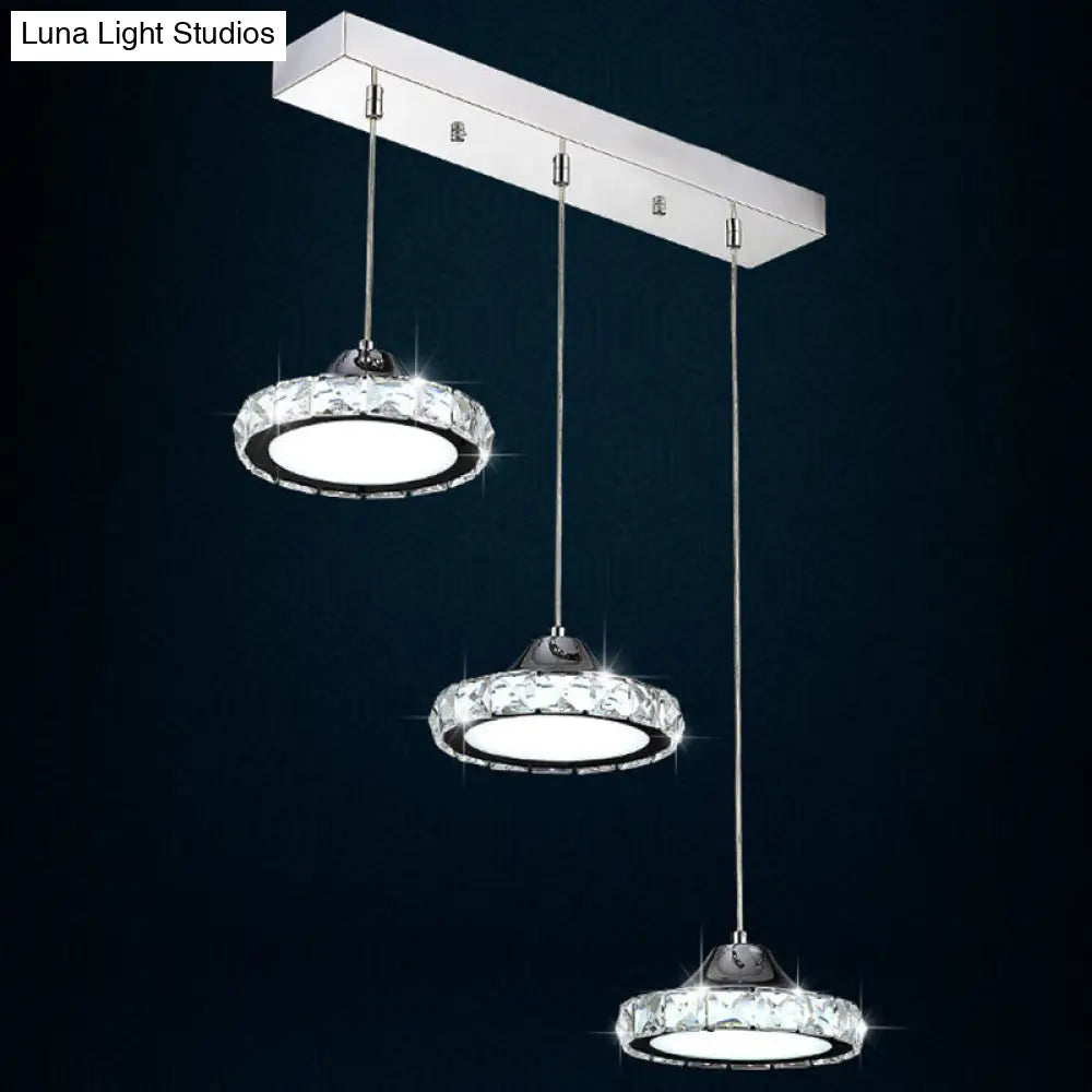 Modern Circular Led Crystal Pendant Light With Chrome Finish For Hanging Ceiling