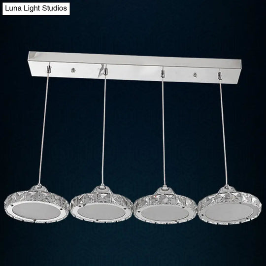 Modern Circular Led Crystal Pendant Light With Chrome Finish For Hanging Ceiling / White 23.5