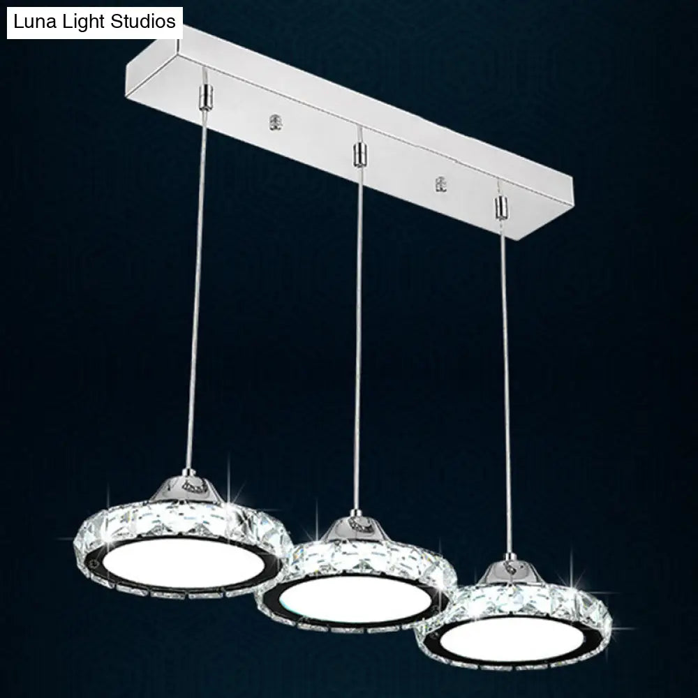 Modern Circular Led Crystal Pendant Light With Chrome Finish For Hanging Ceiling / White 19