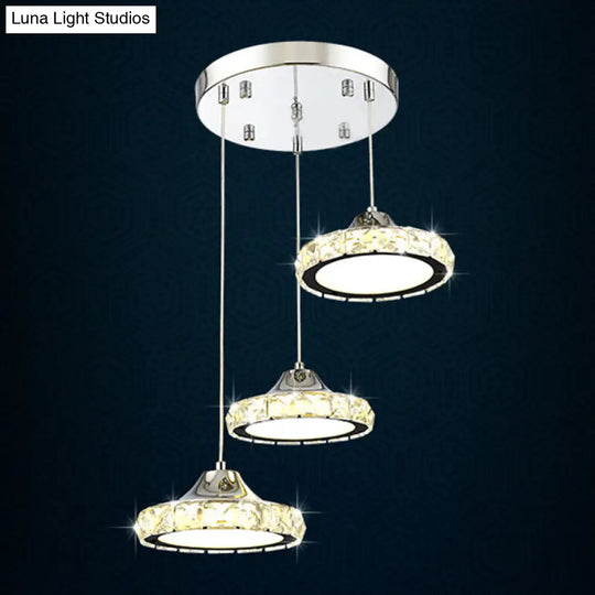 Modern Circular Led Crystal Pendant Light With Chrome Finish For Hanging Ceiling / Warm 10