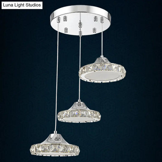 Modern Circular Led Crystal Pendant Light With Chrome Finish For Hanging Ceiling / White 10