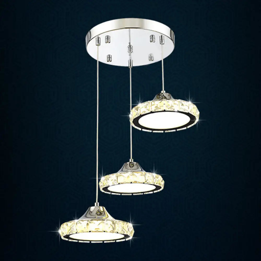 Modern Crystal Embedded Led Pendant Ceiling Light With Chrome Finish / Warm 10’