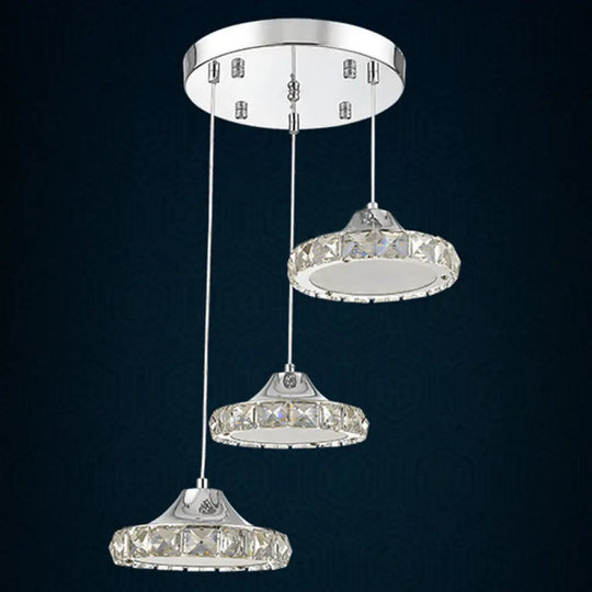 Modern Crystal Embedded Led Pendant Ceiling Light With Chrome Finish / White 10’