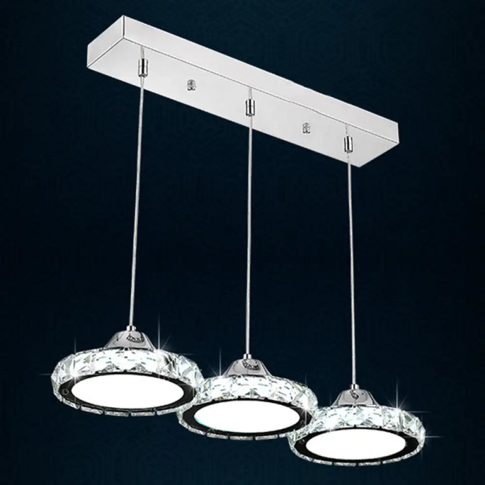 Modern Crystal Embedded Led Pendant Ceiling Light With Chrome Finish / White 19’