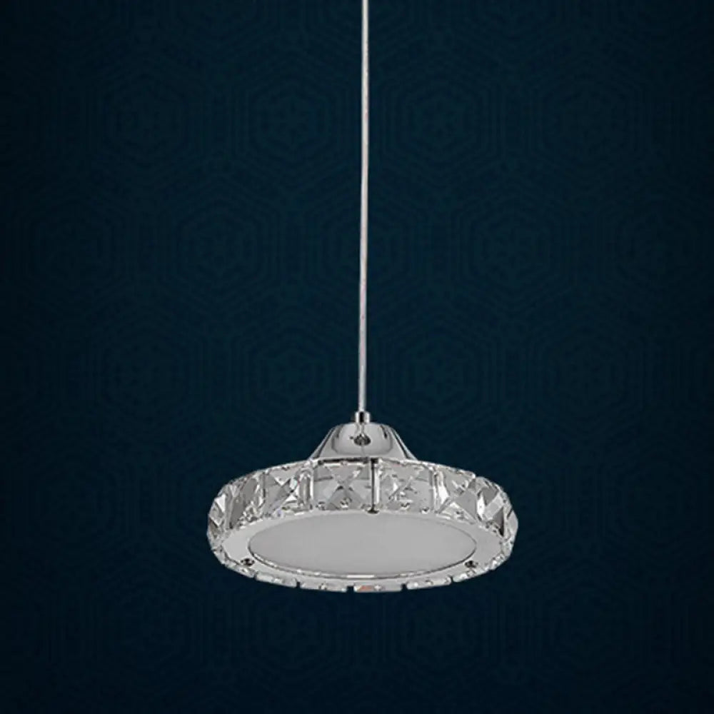 Modern Crystal Embedded Led Pendant Ceiling Light With Chrome Finish / White 5’