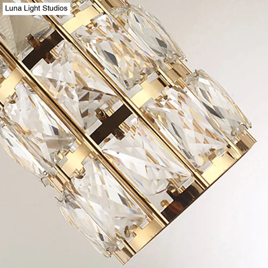 Modern Crystal-Encrusted Cylindrical Ceiling Lamp - 10 Bulbs Suspension Light Fixture For Staircase