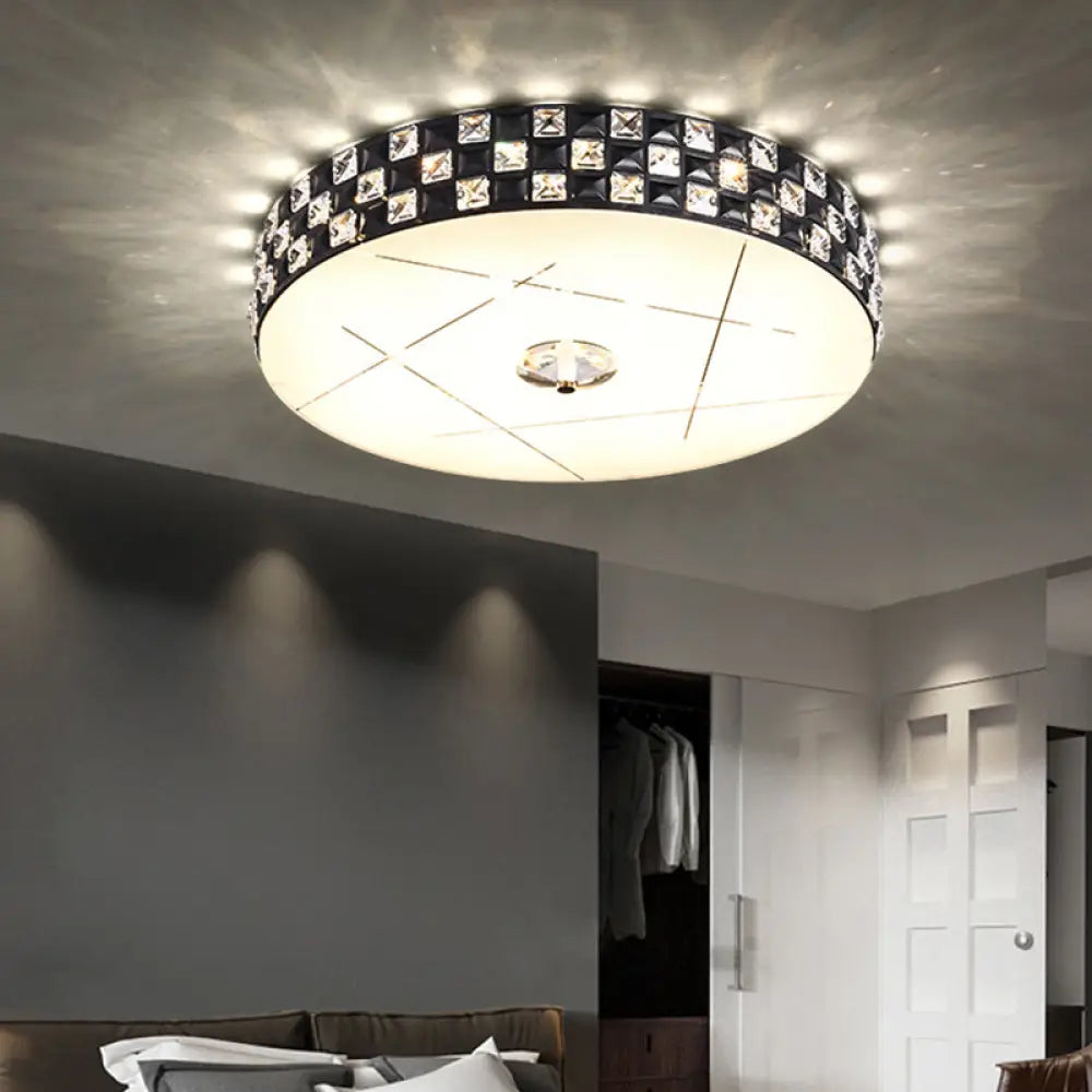 Modern Crystal - Encrusted Led Black Ceiling Mounted Flushmount Lamp For Bedroom