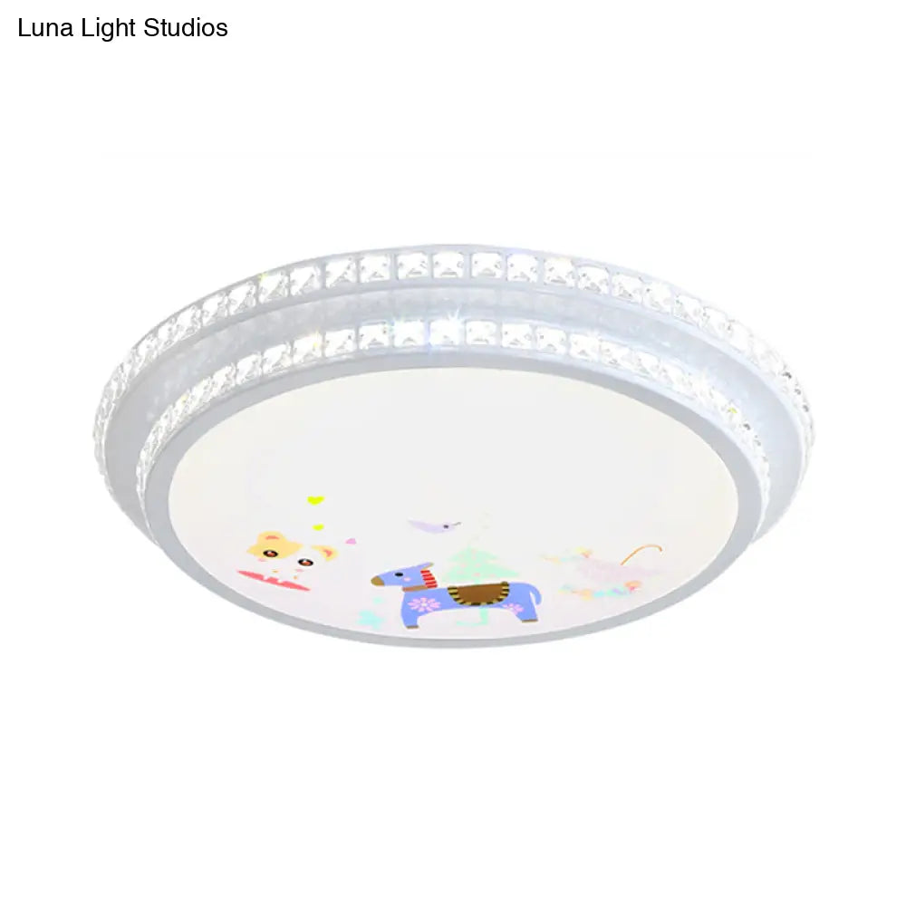 Modern Crystal - Encrusted Led Ceiling Lamp With 2 Tiers White Flush Mount Lighting & Cartoon