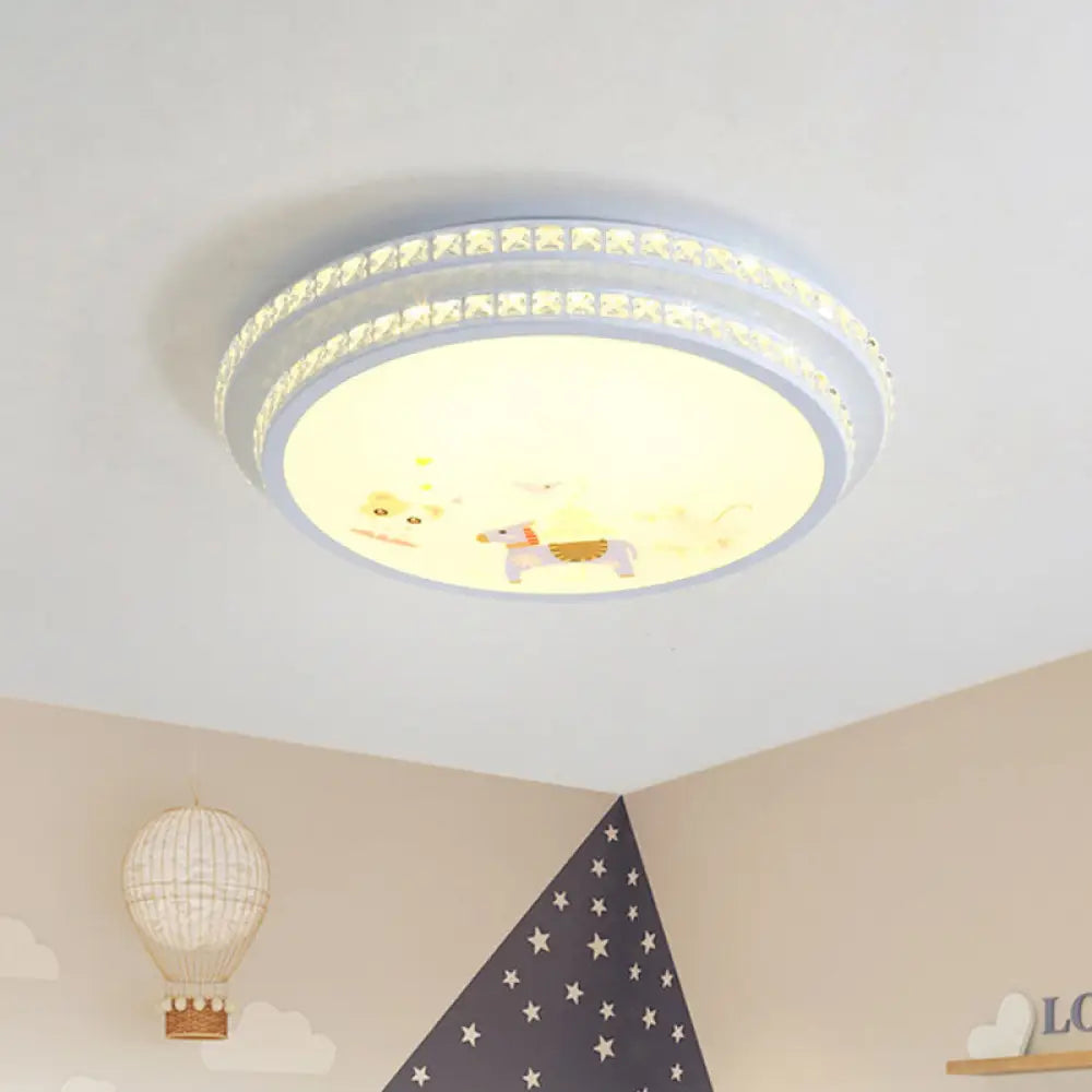 Modern Crystal - Encrusted Led Ceiling Lamp With 2 Tiers White Flush Mount Lighting & Cartoon