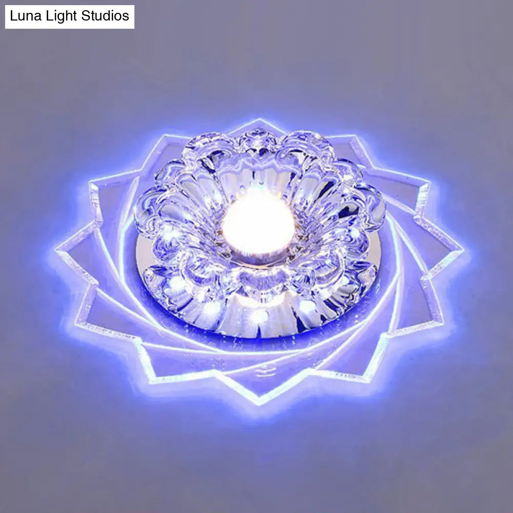 Modern Crystal Floral Flush Light: Clear Led Ceiling Fixture For Hallway / 3W Blue