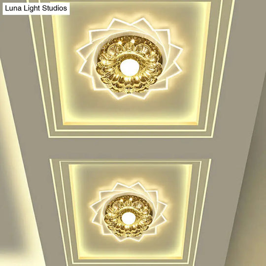 Modern Crystal Floral Flush Light: Clear Led Ceiling Fixture For Hallway / 3W Warm