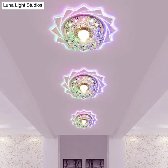 Modern Crystal Floral Flush Light: Clear Led Ceiling Fixture For Hallway / 3W Multi Color
