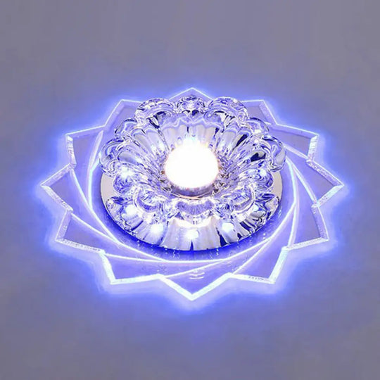 Modern Crystal Floral Flush Light: Clear Led Ceiling Fixture For Hallway / 3W Blue