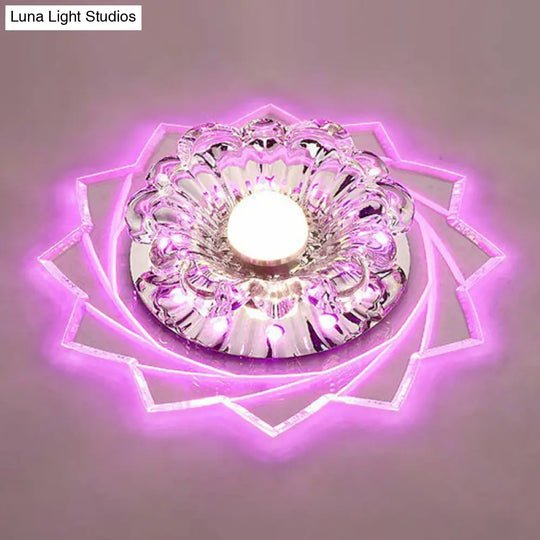 Modern Crystal Floral Flush Light: Clear Led Ceiling Fixture For Hallway