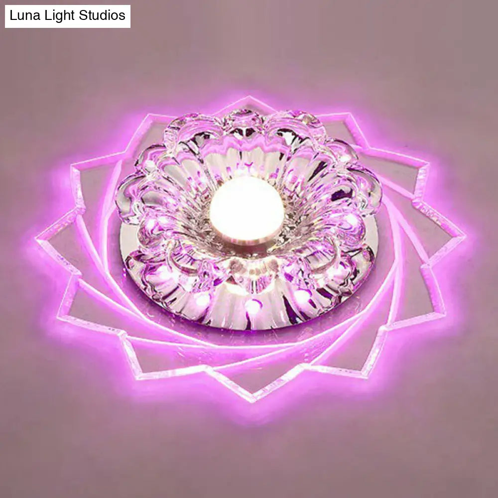 Modern Crystal Floral Flush Light: Clear Led Ceiling Fixture For Hallway