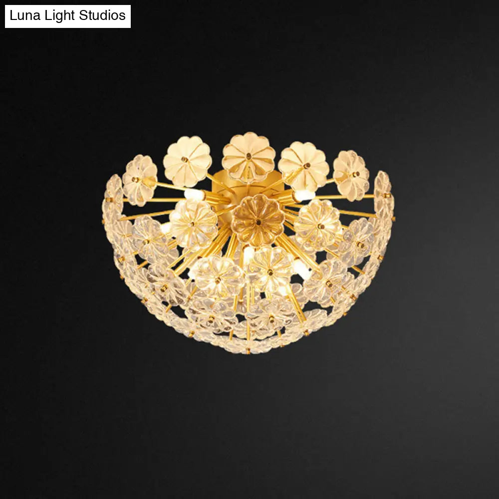 Modern Crystal Flower Brass Flush Mount Ceiling Light For Living Room