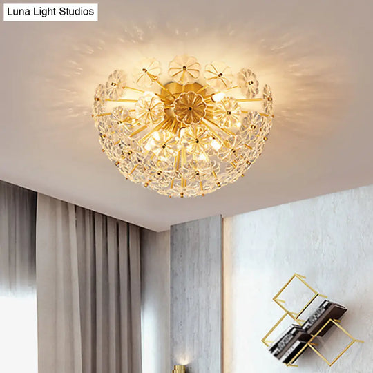 Modern Crystal Flower Brass Flush Mount Ceiling Light For Living Room