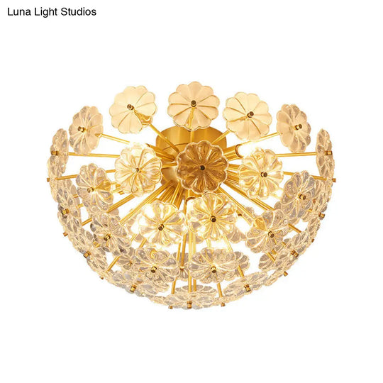 Modern Crystal Flower Brass Flush Mount Ceiling Light For Living Room