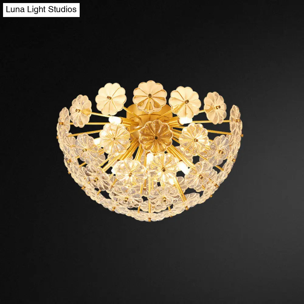 Modern Crystal Flower Brass Flush Mount Ceiling Light For Living Room