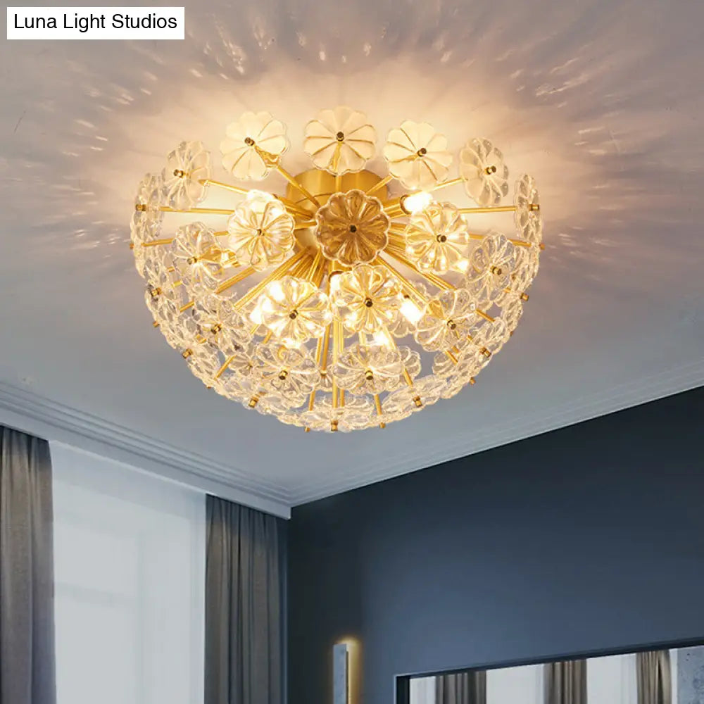 Modern Crystal Flower Brass Flush Mount Ceiling Light For Living Room