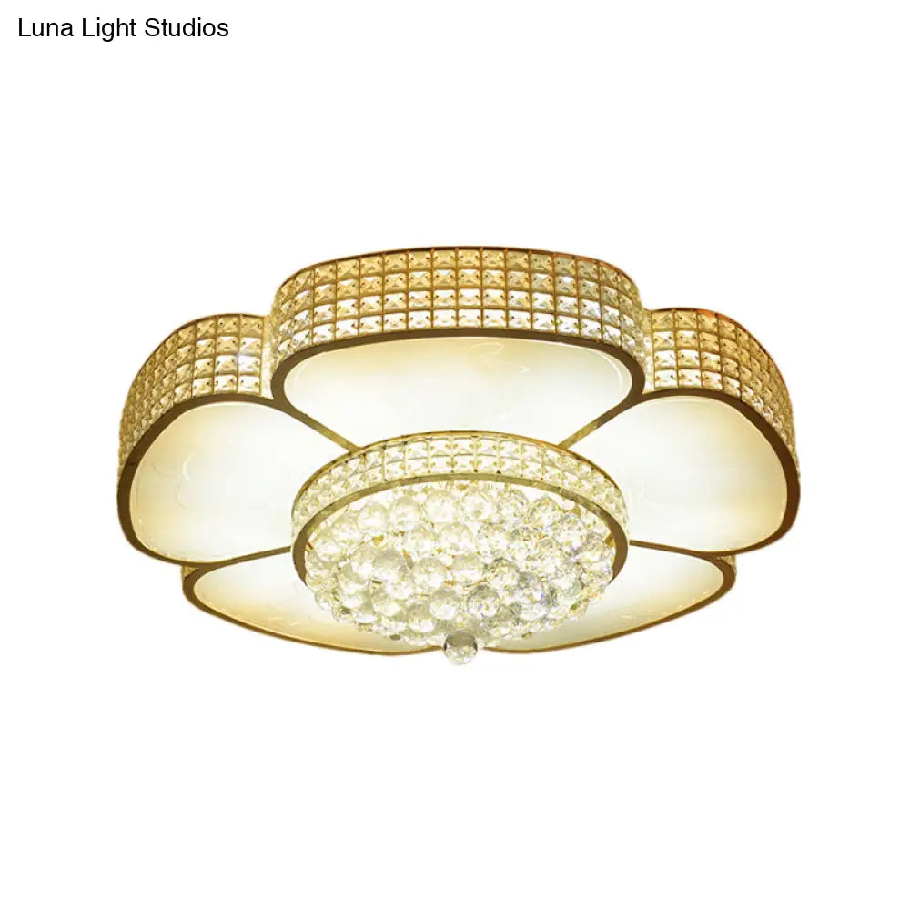 Modern Crystal Flower Ceiling Lamp - 16’/23.5’ W Flush Light In Gold