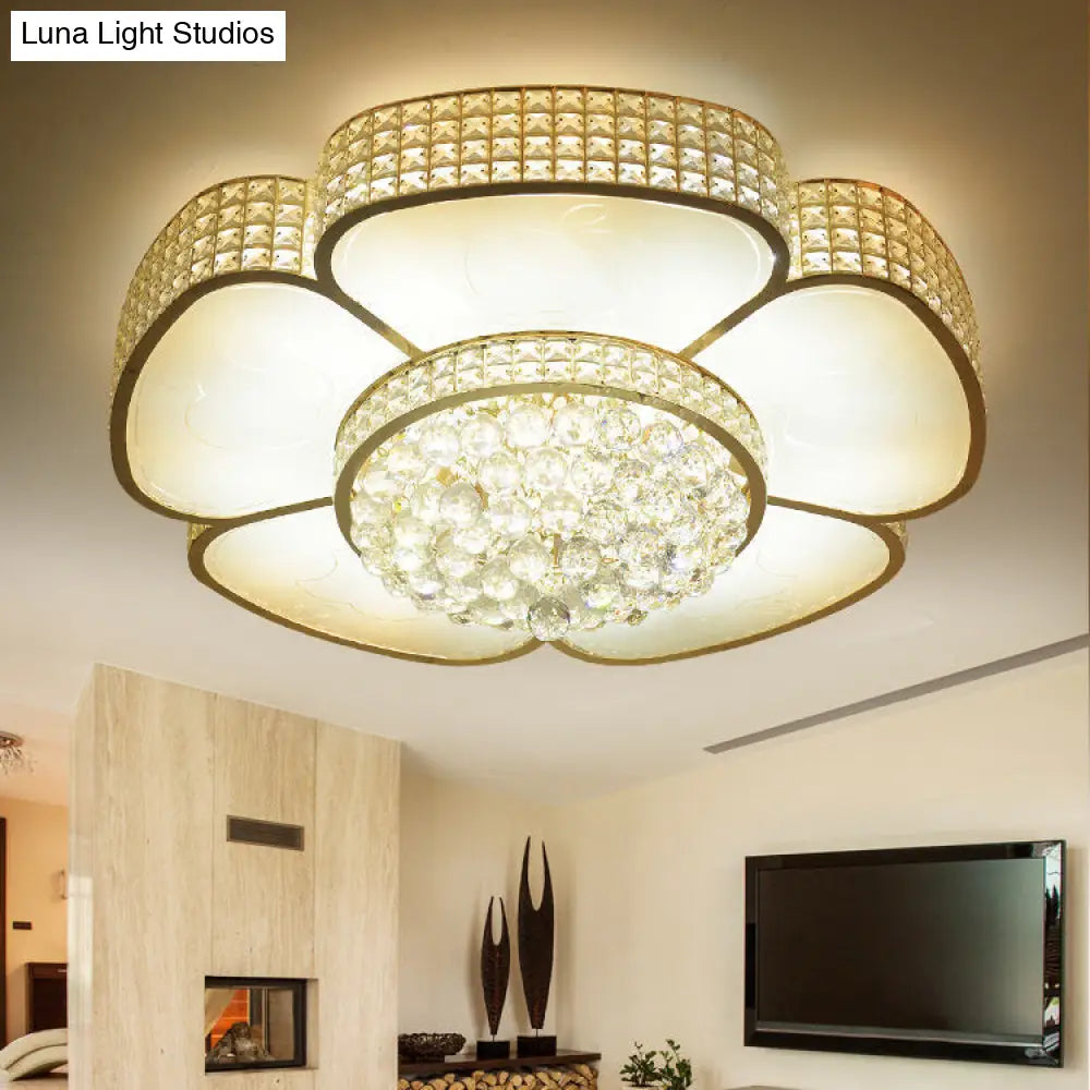 Modern Crystal Flower Ceiling Lamp - 16/23.5 W Flush Light In Gold / 16