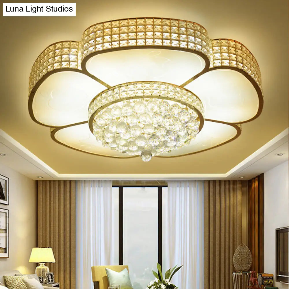 Modern Crystal Flower Ceiling Lamp - 16/23.5 W Flush Light In Gold
