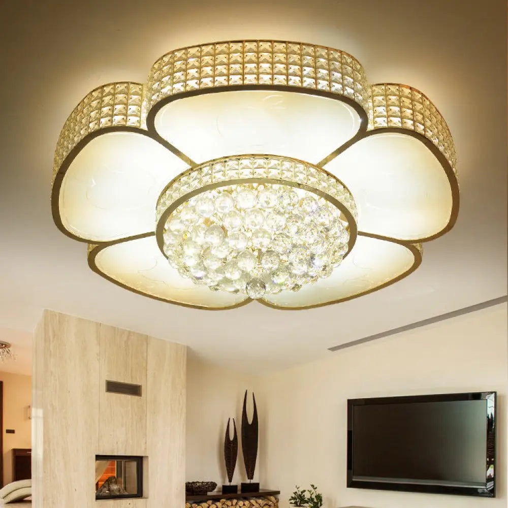 Modern Crystal Flower Ceiling Lamp - 16’/23.5’ W Flush Light In Gold / 16’