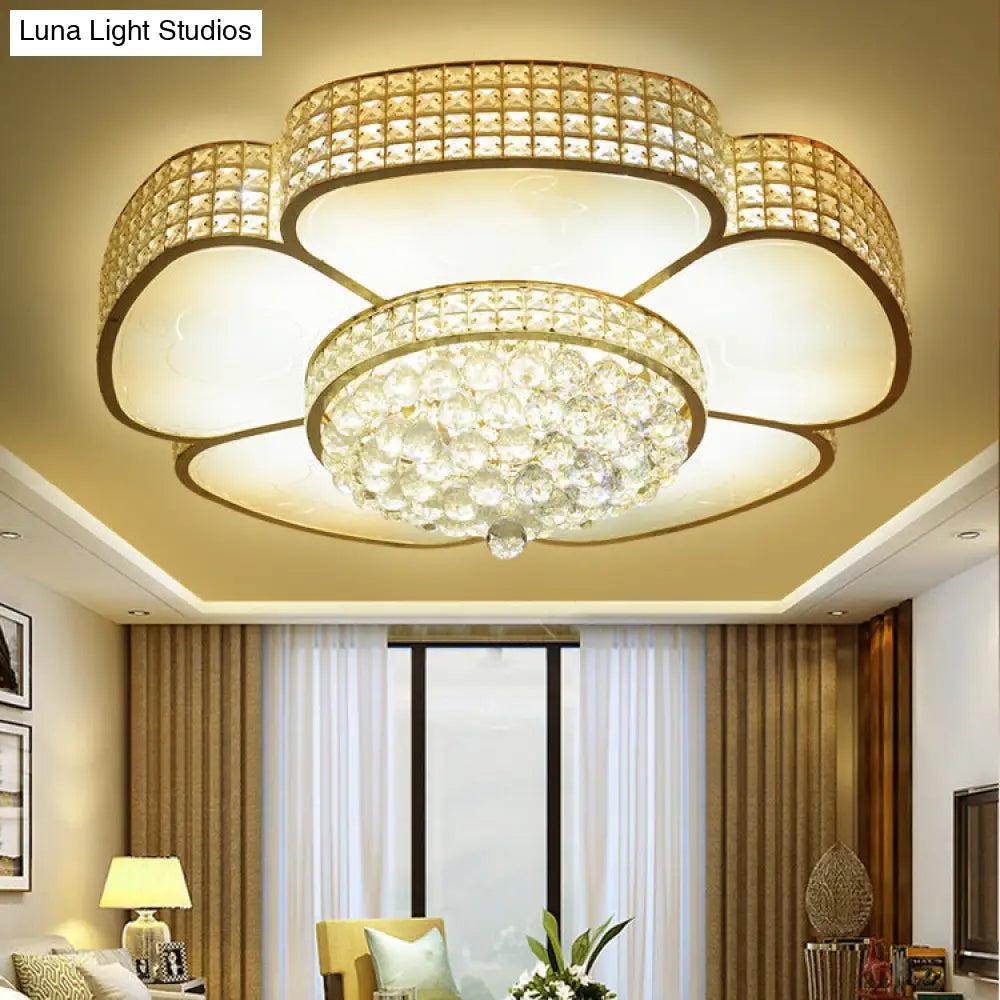 Modern Crystal Flower Ceiling Lamp - 16’/23.5’ W Flush Light In Gold