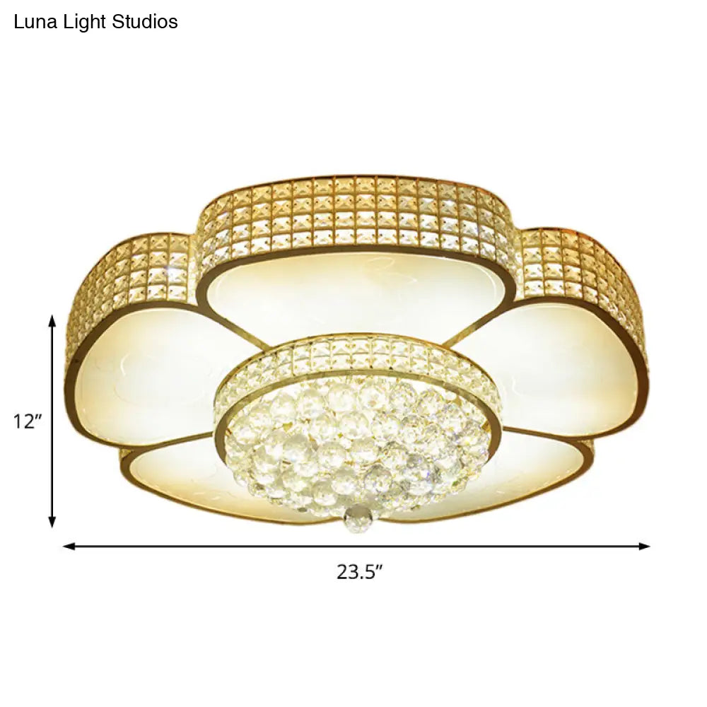 Modern Crystal Flower Ceiling Lamp - 16/23.5 W Flush Light In Gold