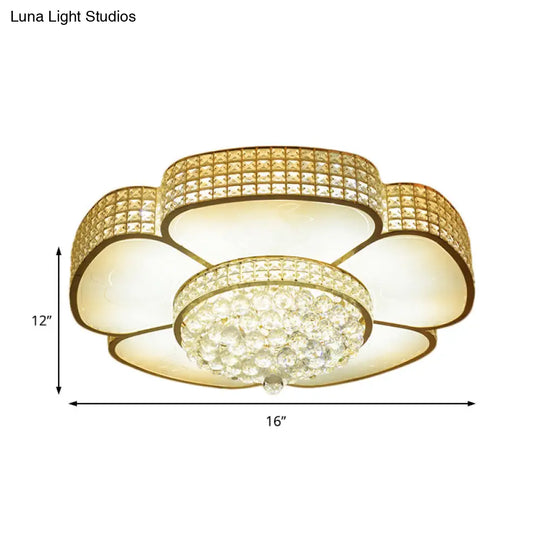 Modern Crystal Flower Ceiling Lamp - 16’/23.5’ W Flush Light In Gold