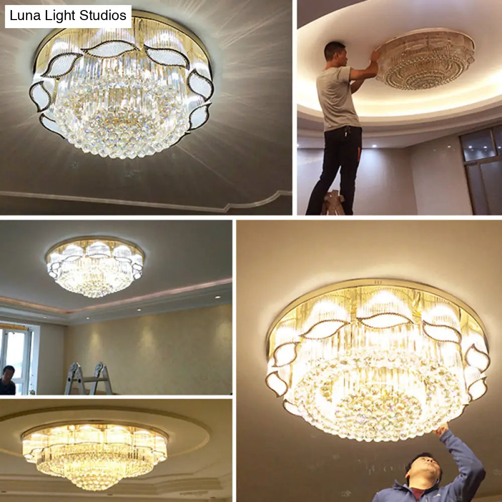 Modern Crystal Flower Flushmount Ceiling Lamp - 7 - Light Clear Flush Light Fixture For Living Room