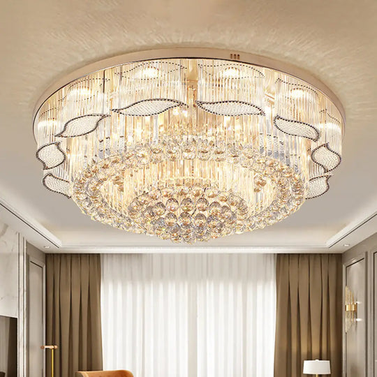 Modern Crystal Flower Flushmount Ceiling Lamp - 7 - Light Clear Flush Light Fixture For Living Room