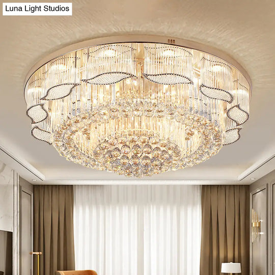 Modern Crystal Flower Flushmount Ceiling Lamp - 7-Light Clear Flush Light Fixture For Living Room