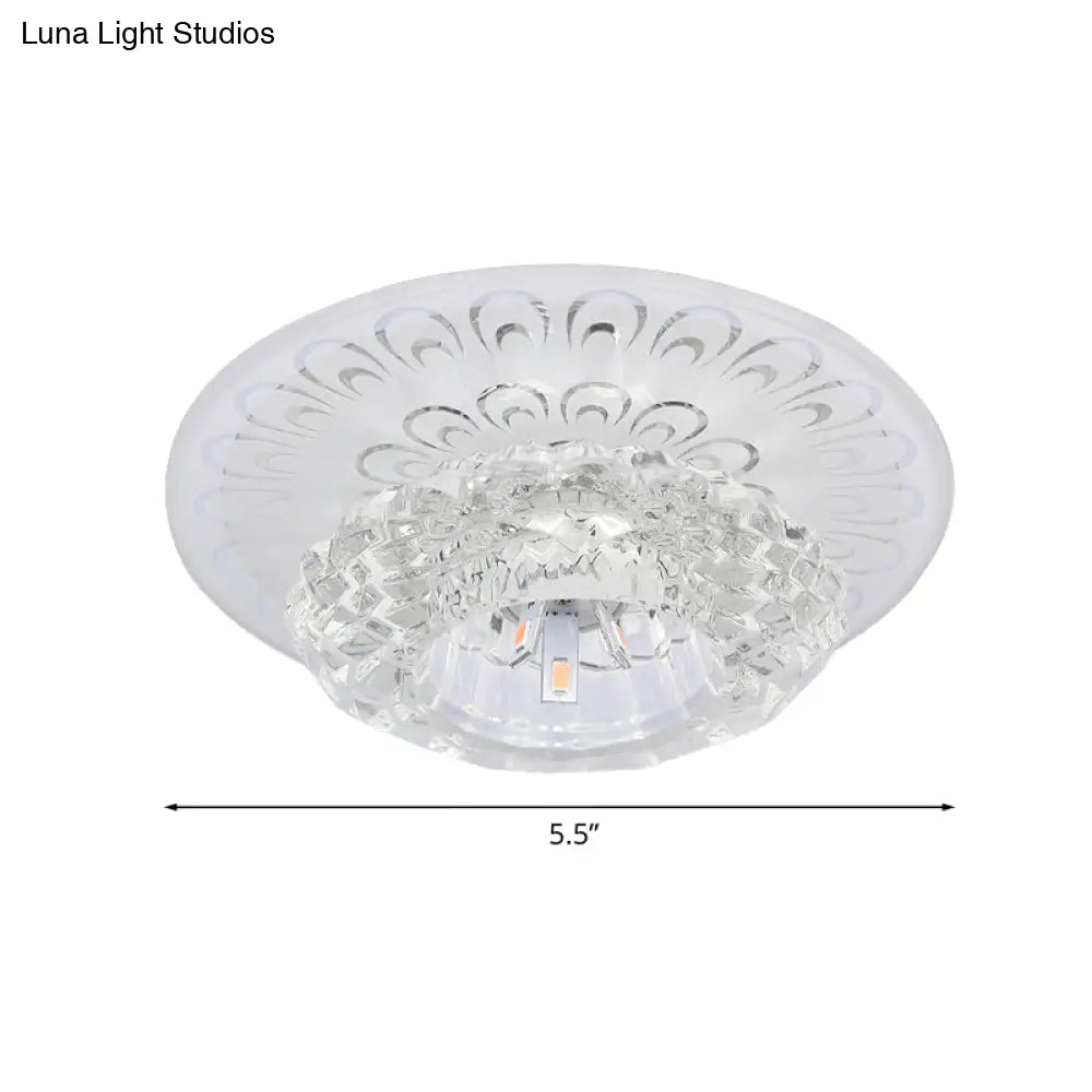 Modern Crystal Flower Hotel Flush Mount Led Ceiling Light Fixture - Layered Design 5.5/7 Wide