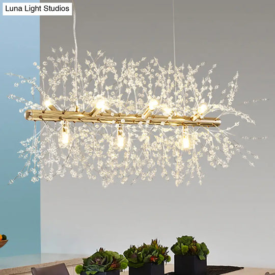 Modern Crystal Flower Island Pendant Ceiling Lamp For Kitchen (9/12-Head Chrome/Gold)