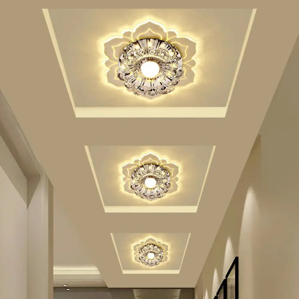 Modern Crystal Flower Led Ceiling Light For Entryway - Clear Flushmount / 3W Warm