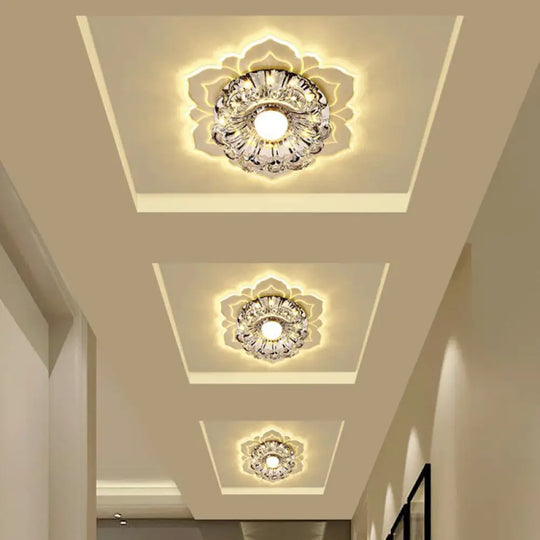 Modern Crystal Flower Led Ceiling Light For Entryway - Clear Flushmount / 3W Warm