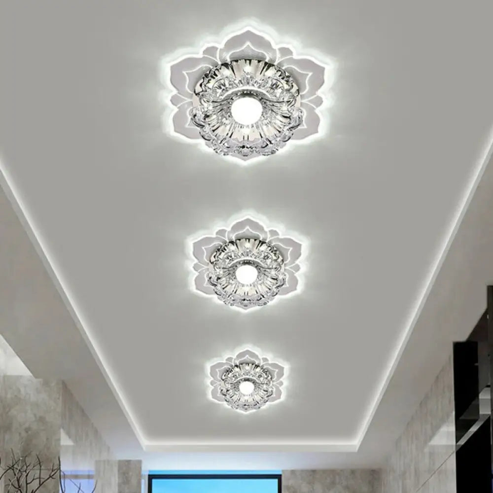 Modern Crystal Flower Led Ceiling Light For Entryway - Clear Flushmount / 3W White